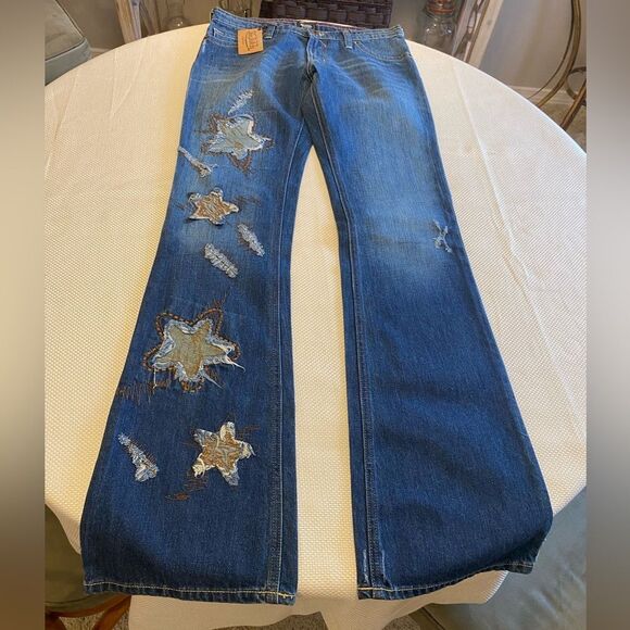 RARE NWT Von Dutch Star Patch Flare Jeans Y2K Deadstock Size 27 USA 34” Inseam - Picture 2 of 15